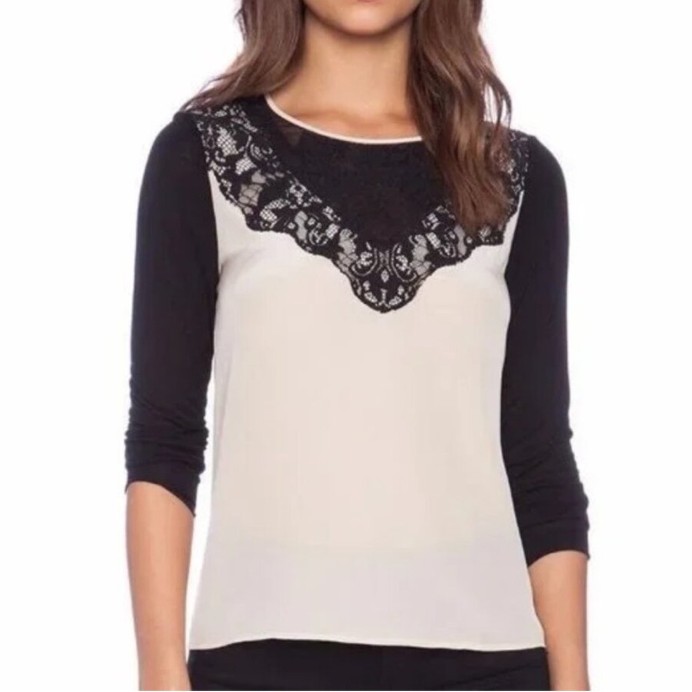 NWT DVF Diane Von Furstenberg Nadia Lace Panel Blouse Size 4